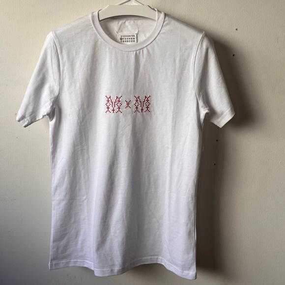 White Maison Margiela hand-embroidered MxM logo t-shirt size S small - Picture 7 of 9